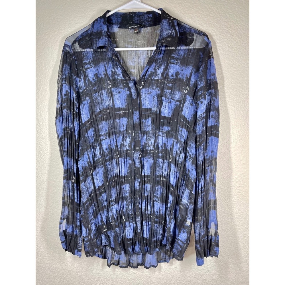 Rock Republic Womens Pleated Abstract Print Long Sleeve V Neck Top Size L